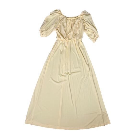 Vintage 70s Empire Waist Boho Hippie Yellow Maxi Dress Lace Vest Size Small - Picture 1 of 7